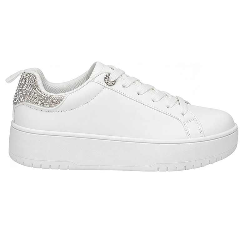 comfortable-white-casual-sneakers-manufacturer CS2604 Women’s Casual Sneakers Platform Lifestyle Shoes with Rhinestone Heel Detail