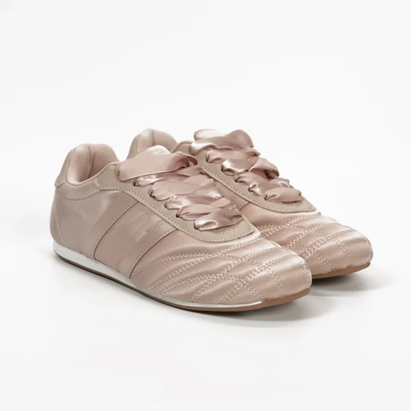 CS2612 Women’s Casual Sneakers Low-Top Quilted Fashion Shoes with Ribbon Laces