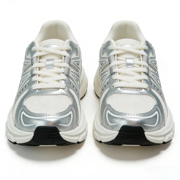 CS2613 Retro Mesh Casual Sneakers with Shiny Overlay Panels for Men and Women