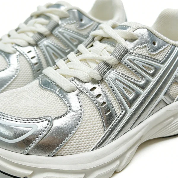 CS2613 Retro Mesh Casual Sneakers with Shiny Overlay Panels for Men and Women