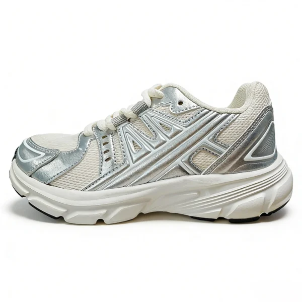 CS2613 Retro Mesh Casual Sneakers with Shiny Overlay Panels for Men and Women