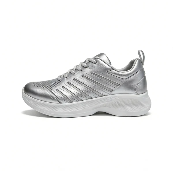 silver-casual-sneakers-cs2618 CS2618 Breathable Casual Sneakers with Perforated Upper and Cushioned Sole for Men and Women