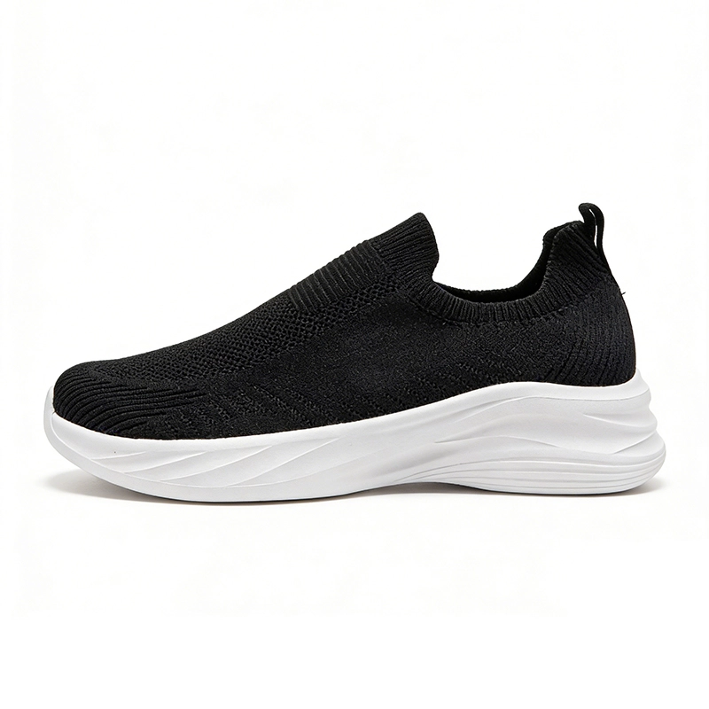 soft-black-white-casual-sneakers-custom CS2605 Slip-On Casual Sneakers Lightweight Knitted Walking Shoes for Men and Women